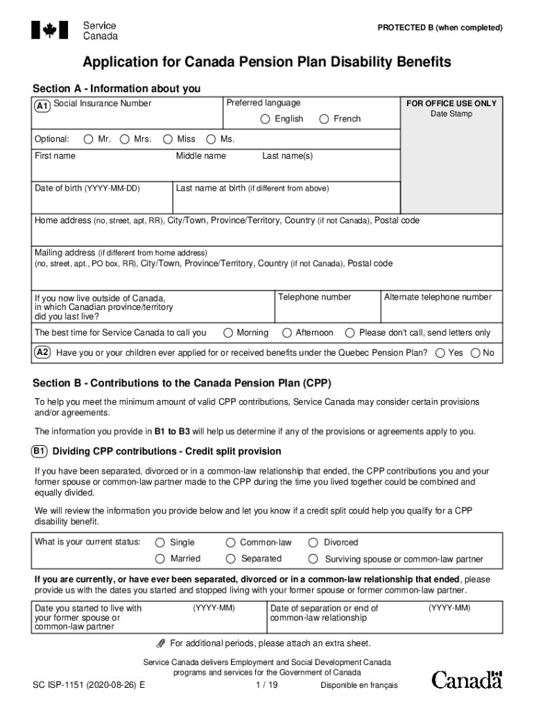  Application for Canada Pension Plan Disability Benefits 2020-2024