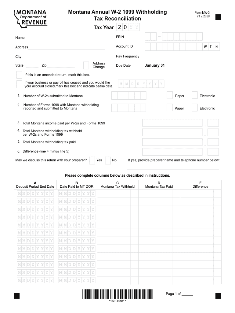  MW 3 Montana Annual W 2 1099 Withholding Tax Online Services 2019