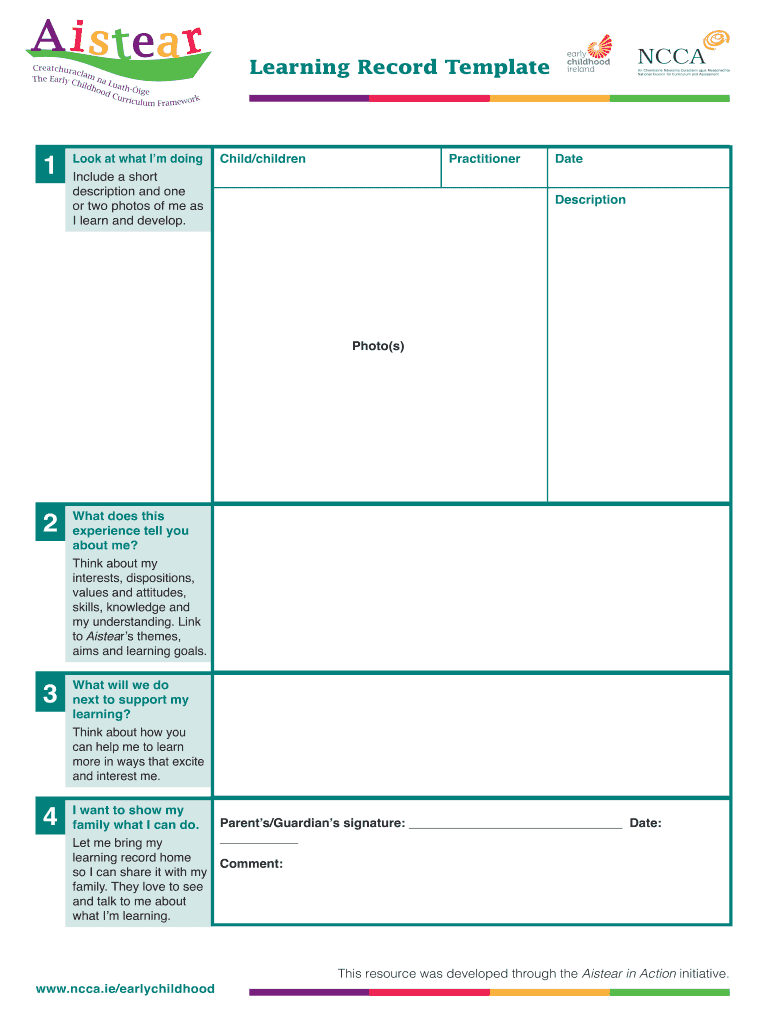 Aistear Learning Record Template  Form