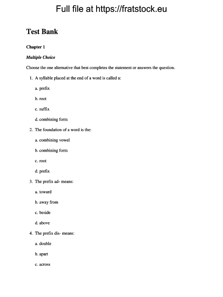 Medical Terminology Test Bank  Form