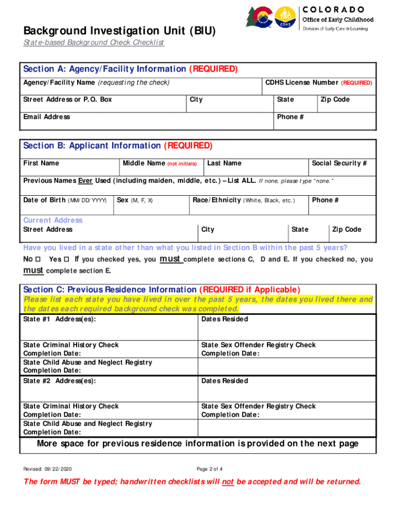 State Based Background Check Checklist  Form