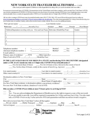 New York State Traveler Health Form PDF