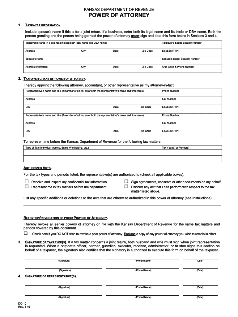 DO 10 Power of Attorney Rev 8019 Power of Attorney  Form