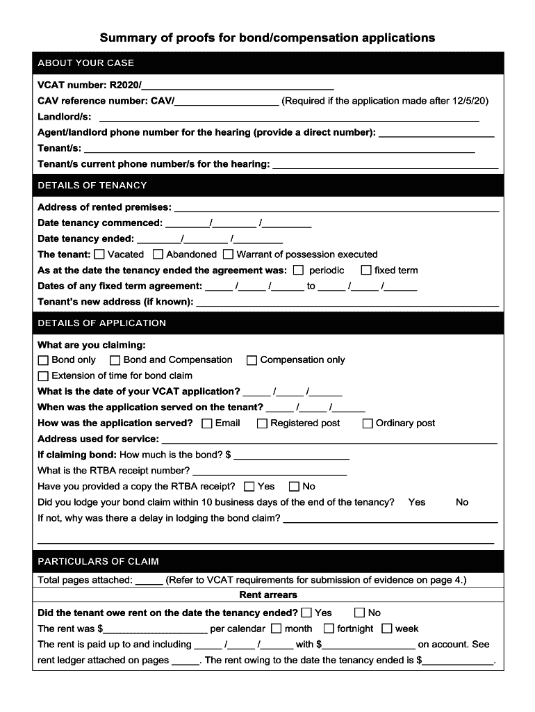 Summary of Proofs Bond and Compensation  Form