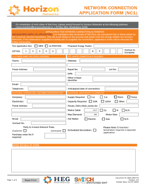 PDF Network Connection Application Form Nc1 Horizon Networks