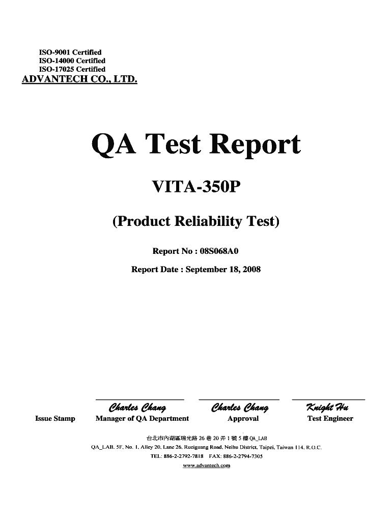 Iso 17025 Test Report Template  Form