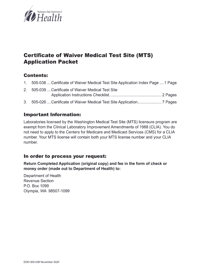 Certificate of Waiver Medical Test Site MTS Application Packet 2020-2024