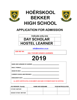 Bekker High School Application Forms