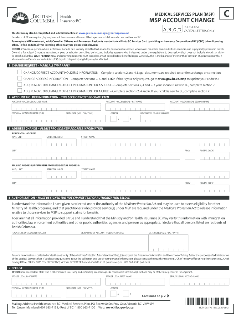  MSP Account Change Province of British Columbia 2020-2024