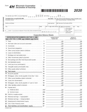  IC 046 Form 4H Wisconsin Corporation Declaration of Inactivity Fillable 2020