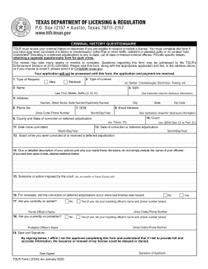  Criminal History Questionnaire TDLR Texas Gov 2020