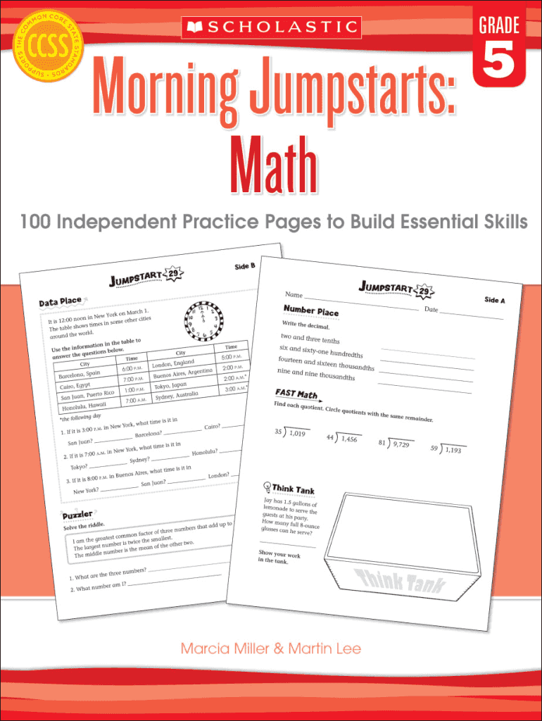 Morning Jumpstarts Math Grade 5 by Martin Lee;Marcia Miller  Form