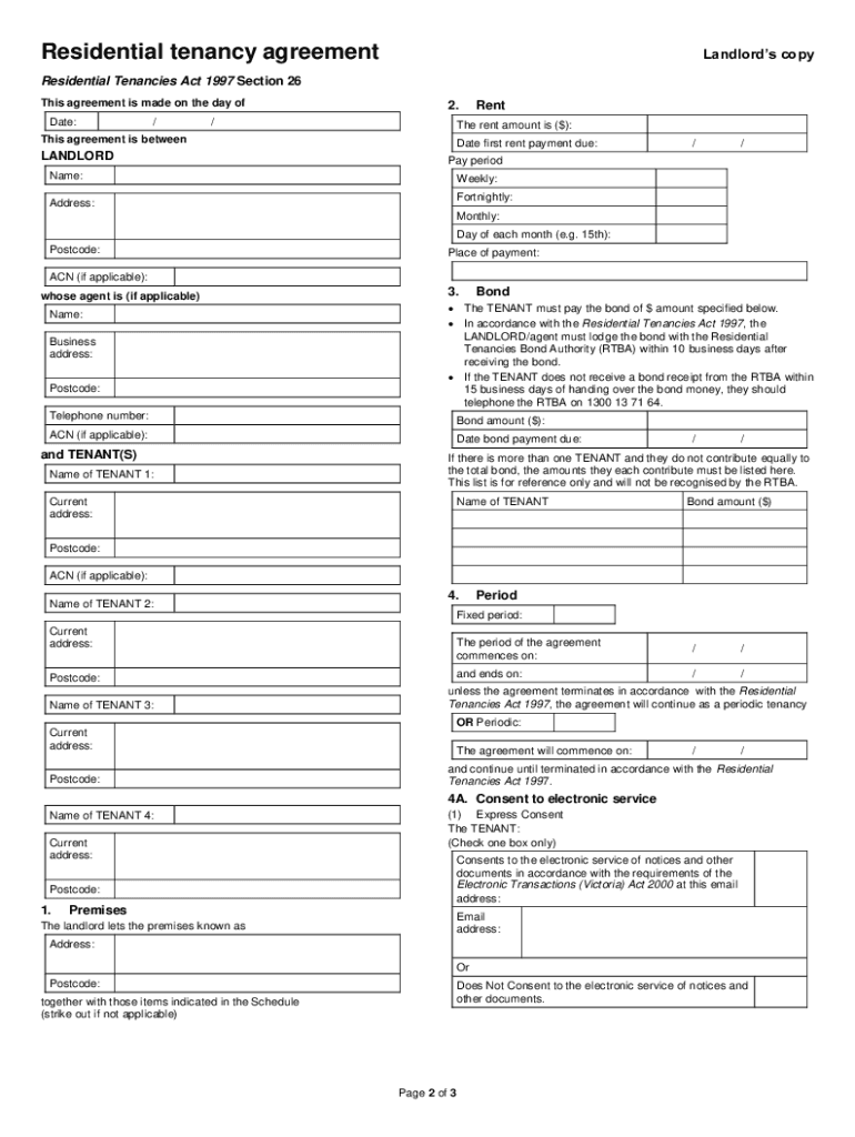 Victoria Tenancy Agreement Form