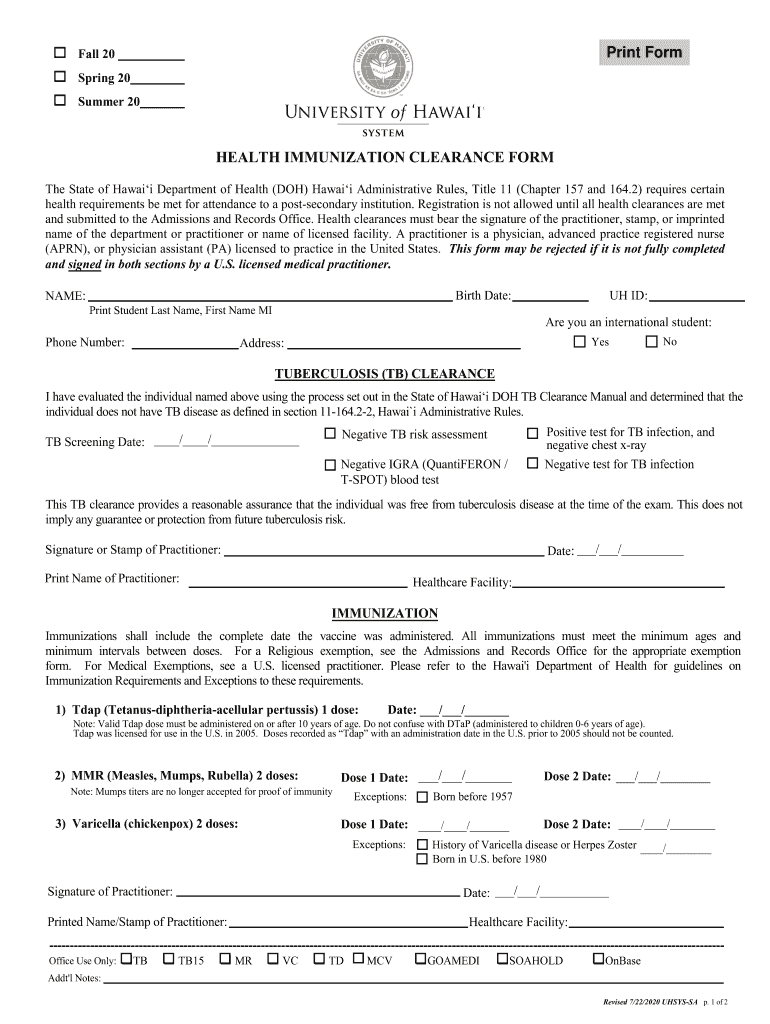  Health Clearance Form 2020-2024