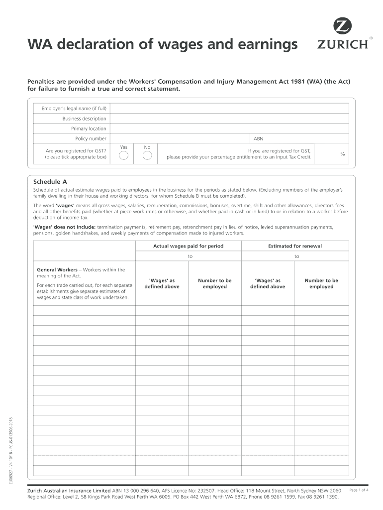  Fillable Online WA Workers Compensation Wage Declaration 2018-2024