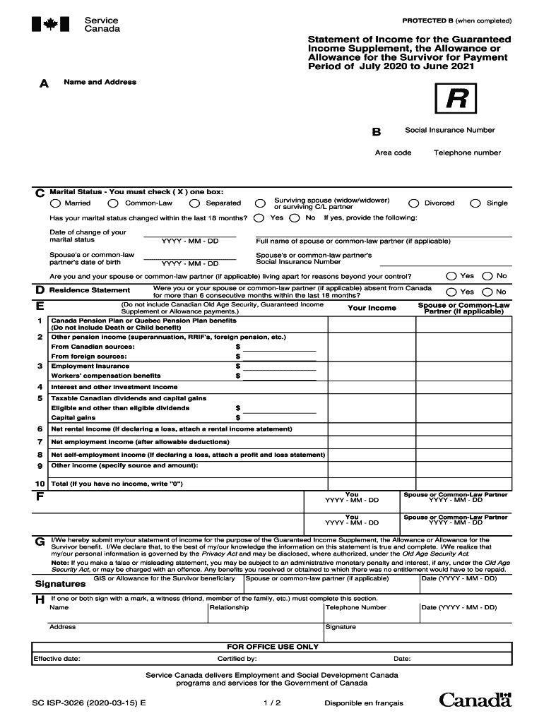  Statement of Income for the Renewal of the Guaranteed Income Supplement, the Allowance or Allowance for the Survivor for Payment 2020-2024