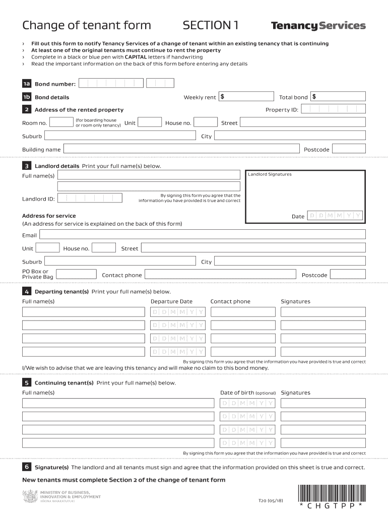  Fill Out This Form to Notify Tenancy Services of a Change of Tenant within an Existing Tenancy that is Continuing 2018