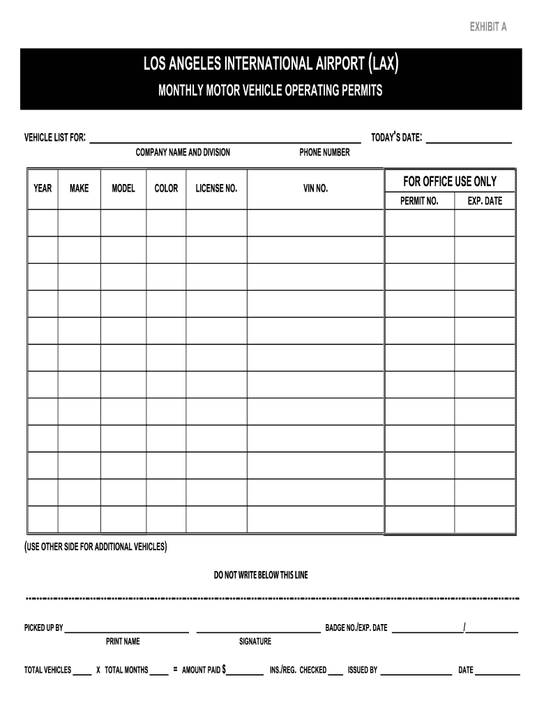 Vehicle List Form  Los Angeles World Airports  Lawa