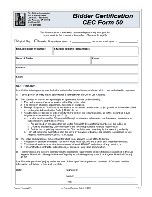 Bidder Certification CEC Form 50 Los Angeles World Airports Lawa