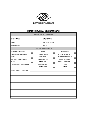 EMPLOYEE TARDY ABSENTEE FORM