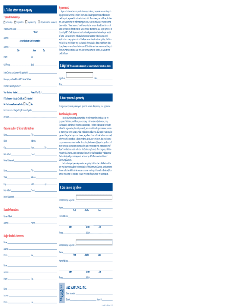 Abc Supply Credit Application  Form