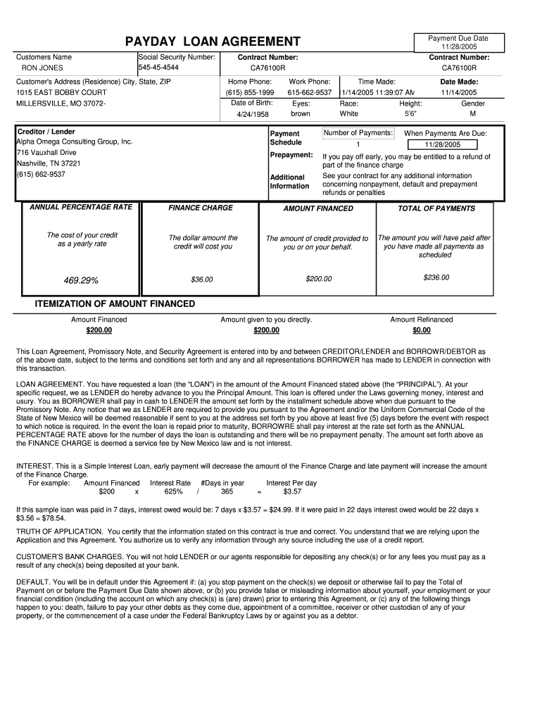  Payday Agreement 2005-2024