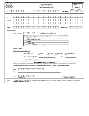 Punjab Revenue Authority Tax Payment Challan Form