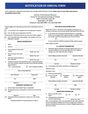 NOTIFICATION of ARRIVAL FORM Fulbright Scholar Program Cies