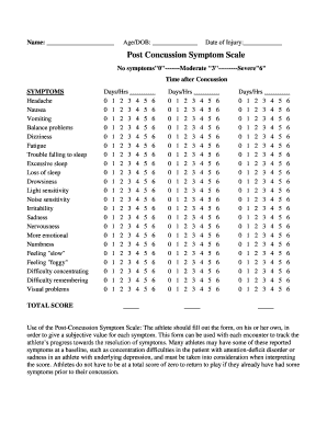 Post Concussion Symptom Scale Globalconcussionsorg  Form