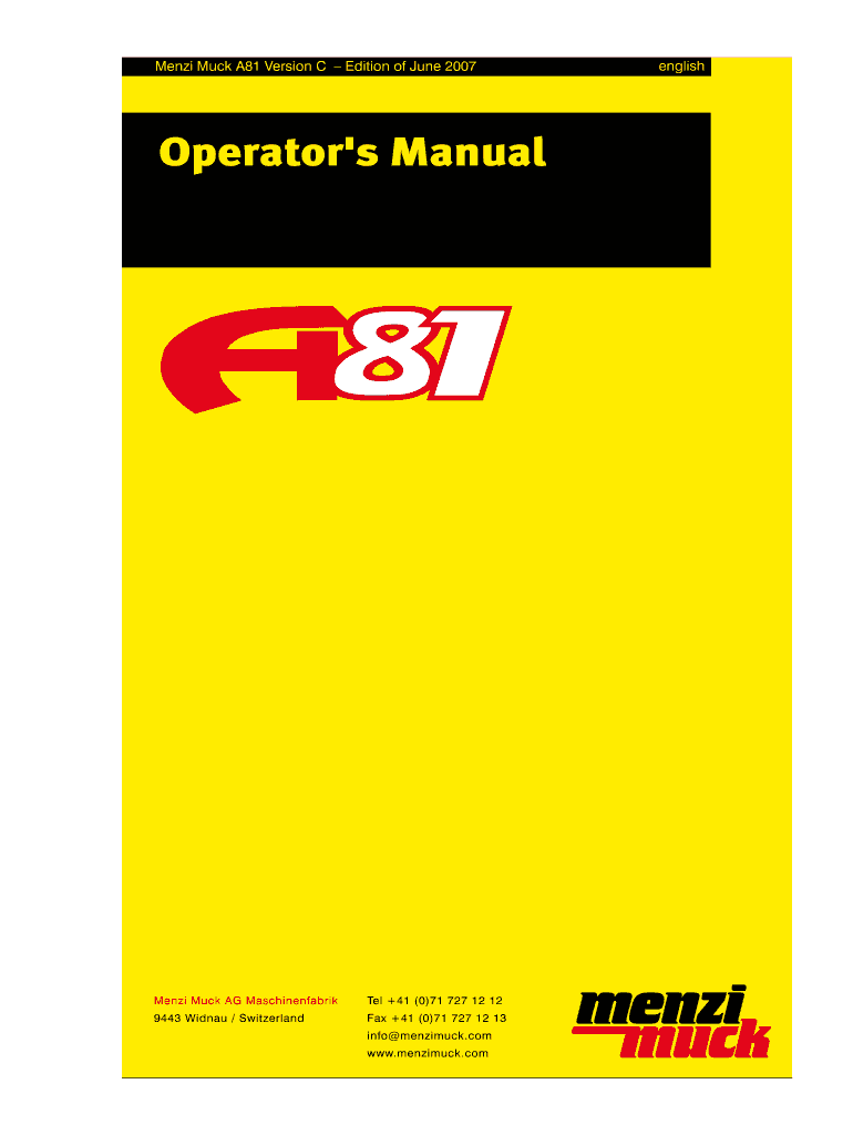 Get and Sign Operator&#39;s Manual  Menzi Muck 2007-2022 Form