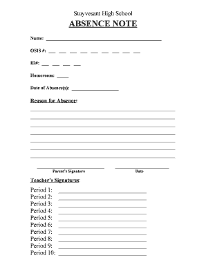 Stuy Absence Note  Form