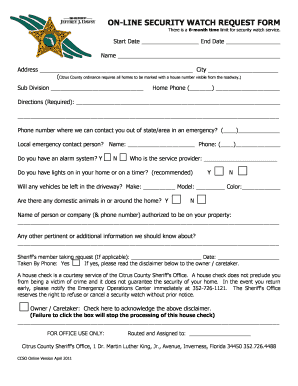 SECURITY WATCH REQUEST FORM Citrus County Sheriff&amp;#39;s Office Sheriffcitrus