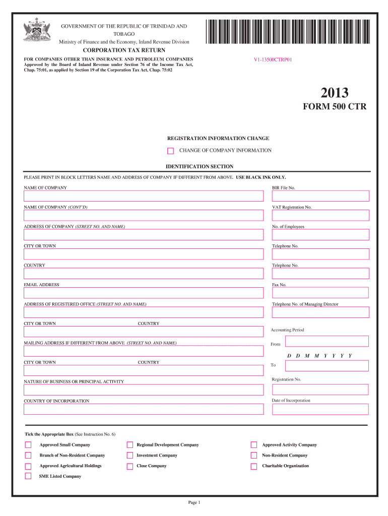  FORM 500 CTR Inland Revenue Division 2013