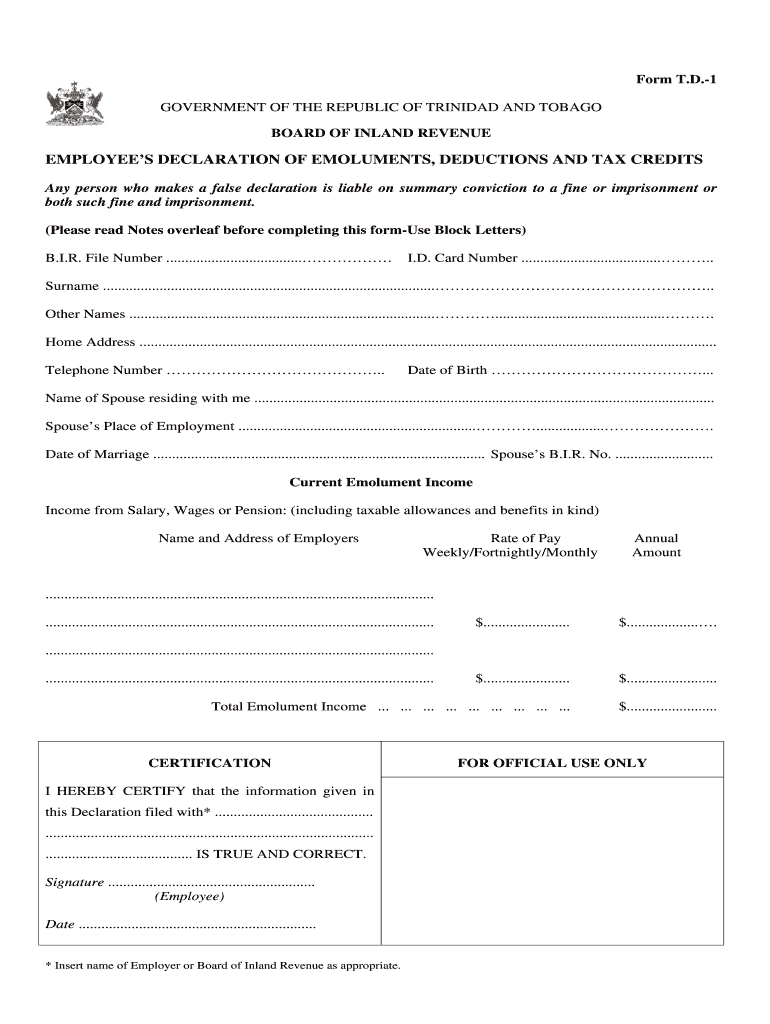 Printable Td1 Form Fill Out And Sign Printable PDF Template SignNow