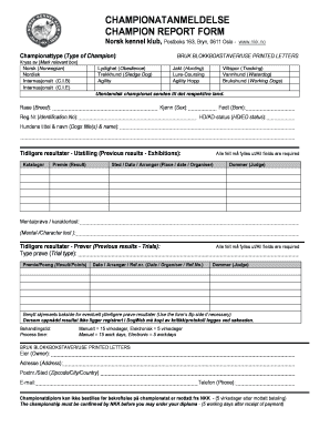 CHAMPIONATANMELDELSE CHAMPION REPORT FORM