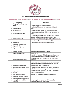 Third Party Due Diligence Questionnaire  Form