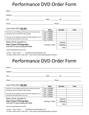 Dvd Order Form Template