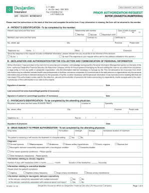 Onabotulinumtoxina Desjardins Life Insurance  Form