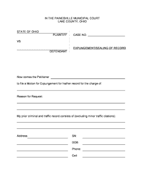 Ohio Expungement Filing  Form