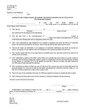 Affidavit of Undertaking  Form