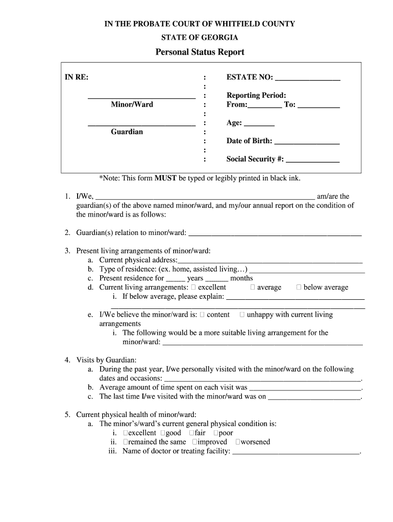 Dekalb County Personal Status Report  Form