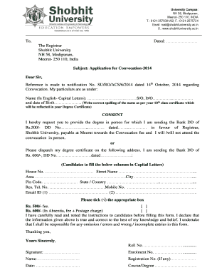 Get and Sign Shobhit University Degree Certificate  Form