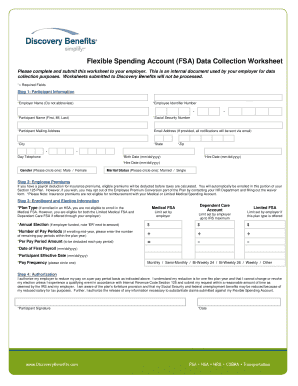 Flexible Spending Account FSA Data Collection Worksheet Benefits  Form