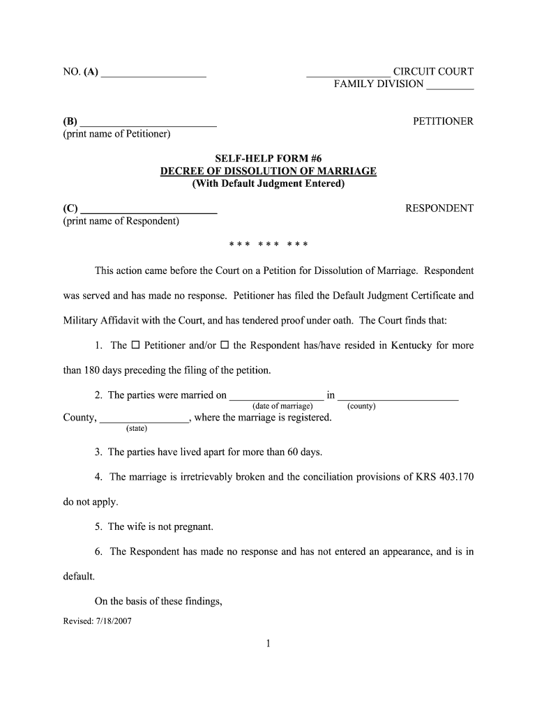 Petition for Dissolution of Marriage Kentucky Form