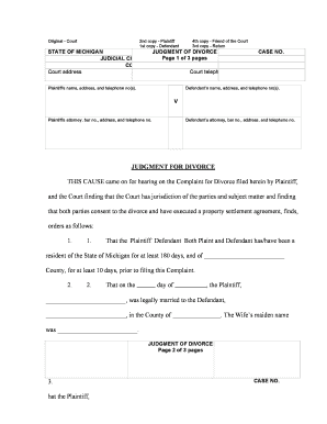 Michigan Judgment for Divorce Form