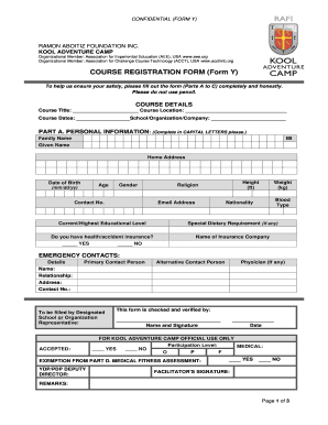 COURSE REGISTRATION FORM Form Y NOLS Nols