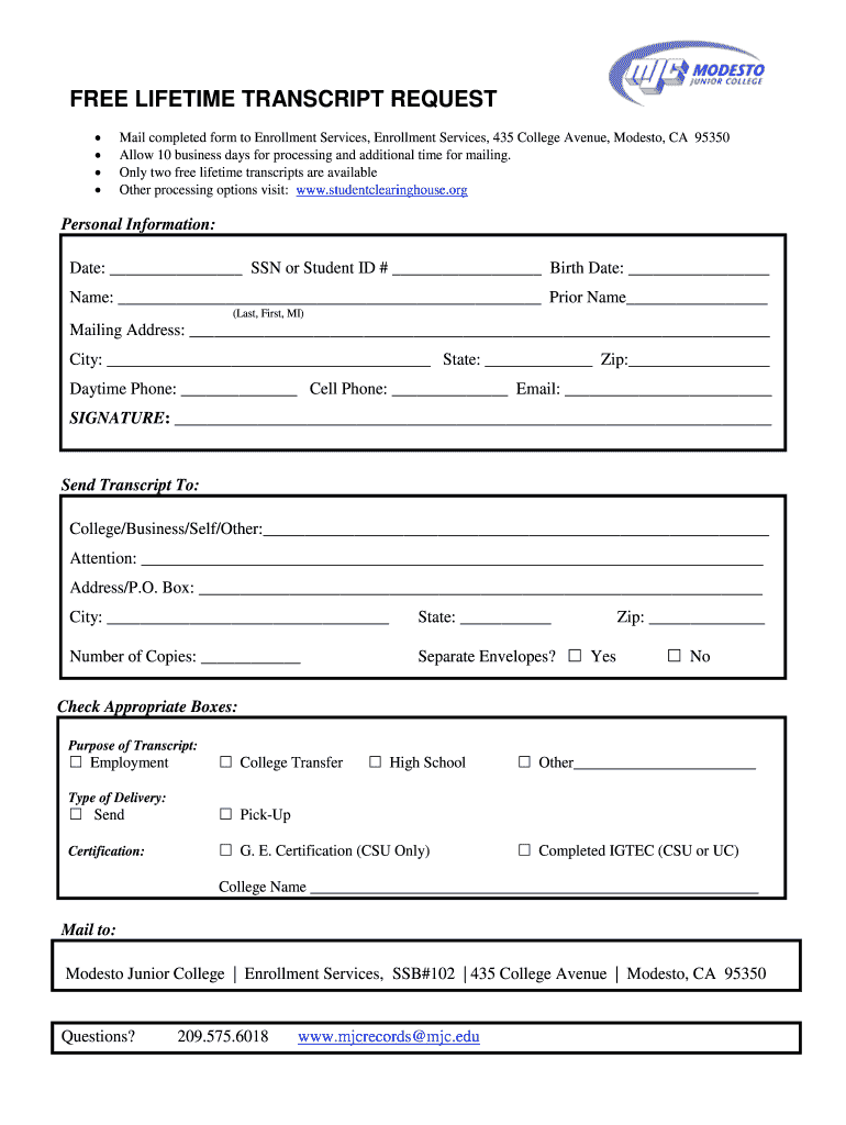 Mjc Transcript  Form