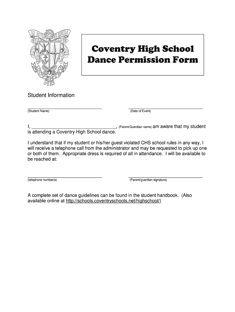 Coventry High School Dance Permission Form