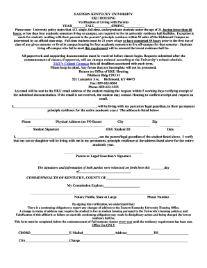 Verification of Living with Parents Housing Eastern Kentucky  Form