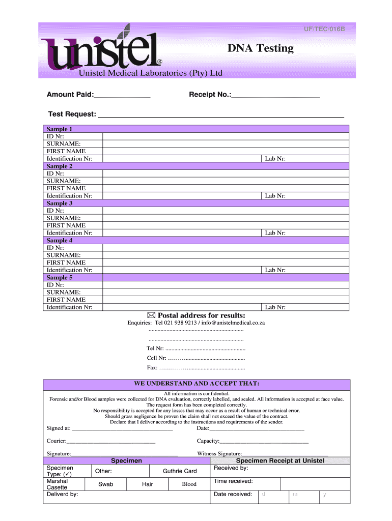 Dna Test Template  Form